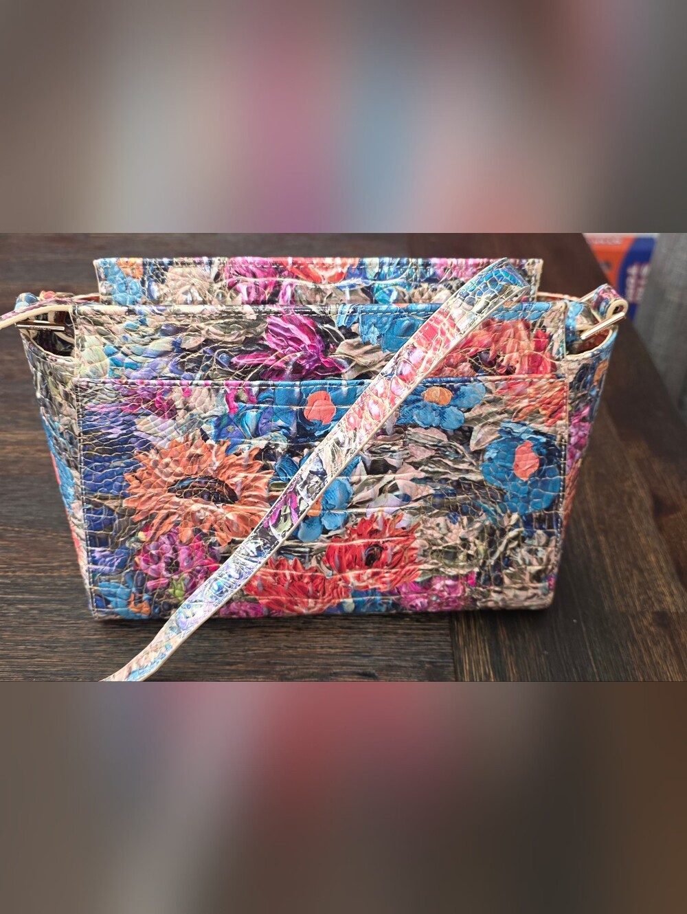 Brahmin HILARY Multicolor Floral Croc-Embossed Crossbody - Pink, Blue, Orange - Picture 2 of 9